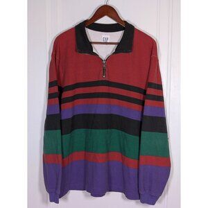 Gap Green Red Purple Colorblock Striped 1/4 Zip Mens Large Sweater Long Sleeve